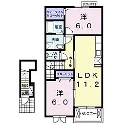 テラス三島町A 2LDKの間取図画像