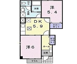 コーポことぶきC棟 2Kの間取図画像