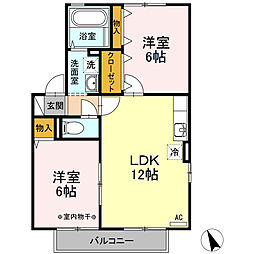 サニーハイツ田園　ABCD 2階2LDKの間取り