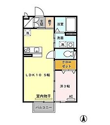 レセンテ花水木 1LDKの間取図画像