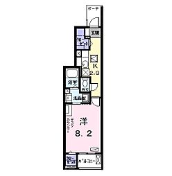 ブルックサイド 1階1Kの間取り