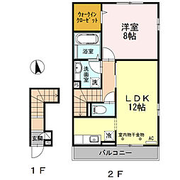 ルミエール　ドゥ 2階1LDKの間取り