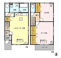 グランジェール 1階2LDKの間取り