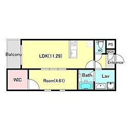 シエーナ川口元郷 1階1LDKの間取り