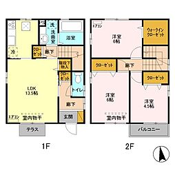 ヴィレッタ天川原　Ｃ 1階3LDKの間取り