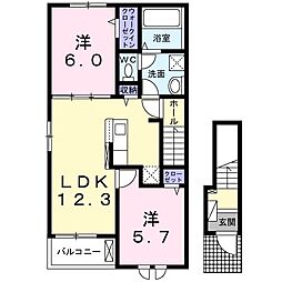 ライラック古並 2階2LDKの間取り