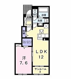 アルカディアI 1階1LDKの間取り