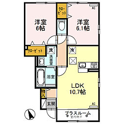 ルビー　Ｂ 1階2LDKの間取り