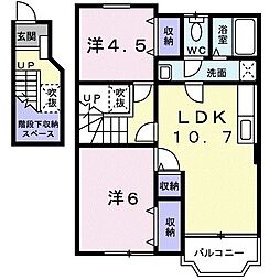 JR身延線 東花輪駅 3.1kmの賃貸アパート 2階2LDKの間取り