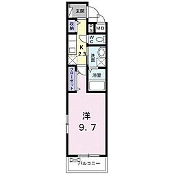 ジェルメ東狭山ヶ丘III 2階1Kの間取り