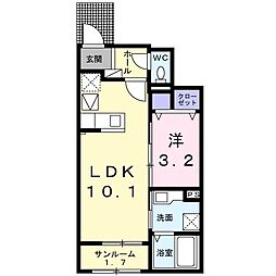 名鉄常滑線 古見駅 徒歩14分の賃貸アパート 1階1LDKの間取り