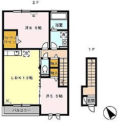 ラ・ヴィスタ　Ａ棟 2階2LDKの間取り