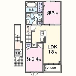 ルシエルI 2階2LDKの間取り