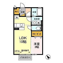ヴィラ・グリーン 2階1LDKの間取り