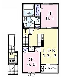 ベルミラＡ 2階2LDKの間取り