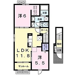 京都丹後鉄道宮豊線 峰山駅 徒歩18分の賃貸アパート 2階2LDKの間取り