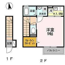 ミズカ ラトゥール 2階1Kの間取り