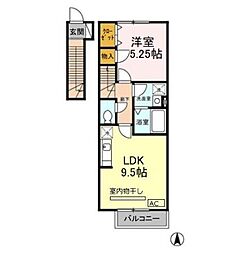 ラ・グラシューズ 2階1LDKの間取り