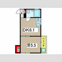 国立ホームズ 1階1DKの間取り