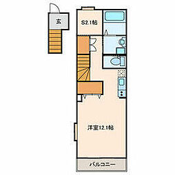カーサビアンカ 2階ワンルームの間取り