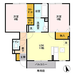 晄颯　弐 1階2LDKの間取り