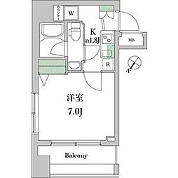 リクレイシア西横浜 11階1Kの間取り