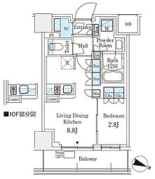 横浜市営地下鉄ブルーライン 阪東橋駅 徒歩6分の賃貸マンション 10階1LDKの間取り