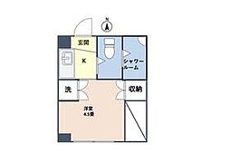 凾嶺ビル 2階1Kの間取り