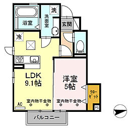 近鉄名古屋線 益生駅 徒歩4分の賃貸アパート 1階1LDKの間取り