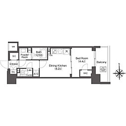 都営大江戸線 東新宿駅 徒歩2分の賃貸マンション 7階1DKの間取り