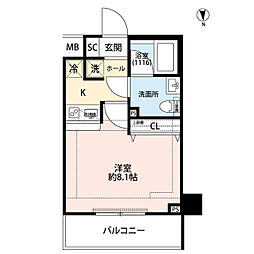 プレール・ドゥーク亀戸水神駅前 6階1Kの間取り