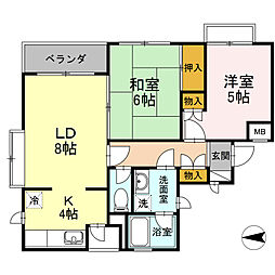 西武新宿線 沼袋駅 徒歩5分の賃貸マンション 2階2LDKの間取り