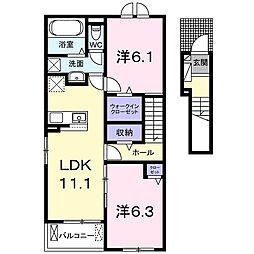 フリージア 2階2LDKの間取り