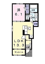 アルカンシエル 1階1LDKの間取り