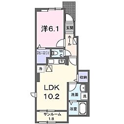 つくばエクスプレス 柏の葉キャンパス駅 徒歩12分の賃貸アパート 1階1LDKの間取り