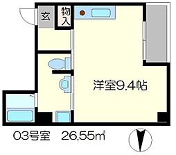 ＰＩＮＥＷＥＳＴ 6階ワンルームの間取り