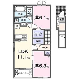 近鉄名古屋線 益生駅 徒歩13分の賃貸アパート 2階2LDKの間取り