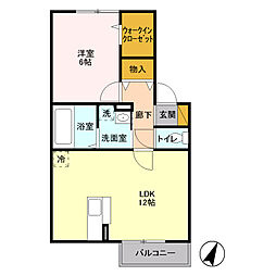 メゾンふじ 1階1LDKの間取り