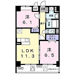 阪急伊丹線 伊丹駅 バス9分 池尻南口下車 徒歩11分の賃貸マンション 5階2LDKの間取り
