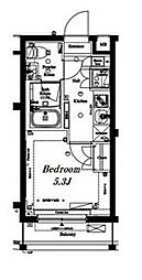 東急目黒線 不動前駅 徒歩5分の賃貸マンション 2階1Kの間取り