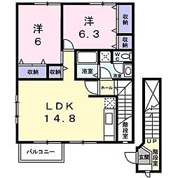 メゾンヒルズ・モトミヤ 2階2LDKの間取り