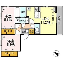 JR横浜線 町田駅 徒歩12分の賃貸アパート 3階2LDKの間取り
