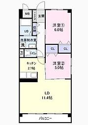 名古屋市営東山線 中村公園駅 徒歩15分の賃貸マンション 3階2LDKの間取り