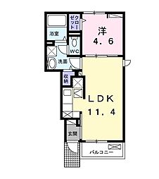 Ｋ．Ｚ　ｗｉｌｌ　Ｅ 1階1LDKの間取り