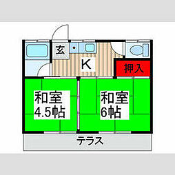 裕和荘 1階2Kの間取り