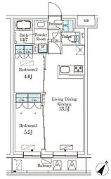 京王線 初台駅 徒歩6分の賃貸マンション 3階2LDKの間取り