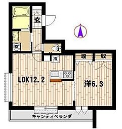 JR南武線 武蔵中原駅 徒歩11分の賃貸マンション 3階1LDKの間取り