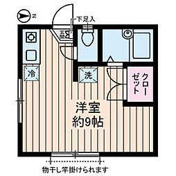 JR中央線 国分寺駅 徒歩8分の賃貸アパート 2階ワンルームの間取り