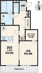 ヴェルデ三鷹 2階1LDKの間取り