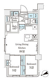 JR山手線 田端駅 徒歩9分の賃貸マンション 7階2LDKの間取り